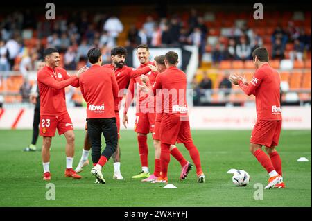 Valencia, Espagne. 30 mars 2024. L'équipe RCD Mallorca en action lors de la Liga EA Sport saison régulière Round 30 le 29 mars 2024 au stade Mestalla (Valence, la Liga EA Sport saison régulière Round 30 le 29 mars 2024). 30/3/24 Note finale : Valencia CF 0 : 0 RCD Mallorca Allemand Vidal Ponce (photo par German Vidal/Sipa USA) crédit : Sipa USA/Alamy Live News Banque D'Images