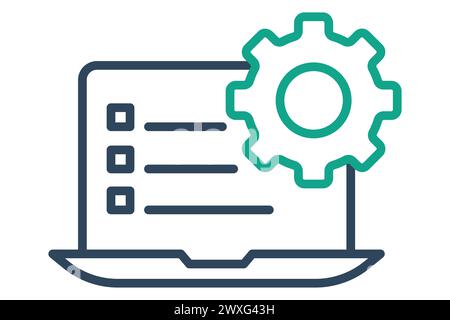 icône de plan d'action. ordinateur portable et liste de contrôle avec équipement. icône liée à l'entreprise. style d'icône de ligne. illustration de l'élément. Illustration de Vecteur