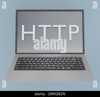 Illustration 3D de la légende HTTP - les initiales de Hypertext Transfer Protocol, affiché sur un écran d'ordinateur portable. Banque D'Images