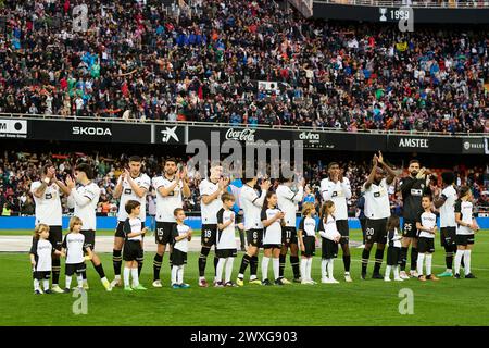 Valencia, Espagne. 30 mars 2024. Valencia CF Team vu lors de la Liga EA Sport saison régulière Round 30 au stade Mestalla. Note finale : Valencia CF 0 : 0 RCD Mallorca crédit : SOPA images Limited/Alamy Live News Banque D'Images