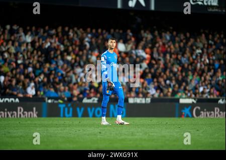 Valencia, Espagne. 30 mars 2024. Dominik Greif du RCD Mallorca vu lors de la Liga EA Sport saison régulière Round 30 au stade Mestalla. Note finale : Valencia CF 0 : 0 RCD Mallorca crédit : SOPA images Limited/Alamy Live News Banque D'Images