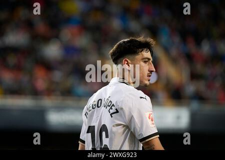 Valencia, Espagne. 30 mars 2024. Diego Lopez de Valencia CF vu lors de la Liga EA Sport saison régulière Round 30 au stade Mestalla. Note finale : Valencia CF 0 : 0 RCD Mallorca crédit : SOPA images Limited/Alamy Live News Banque D'Images