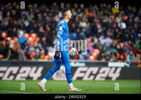 Valencia, Espagne. 30 mars 2024. Dominik Greif du RCD Mallorca vu lors de la Liga EA Sport saison régulière Round 30 au stade Mestalla. Note finale : Valencia CF 0 : 0 RCD Mallorca crédit : SOPA images Limited/Alamy Live News Banque D'Images