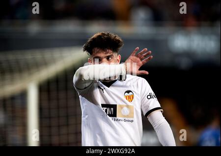 Valencia, Espagne. 30 mars 2024. Fran Perez de Valencia CF vu lors de la Liga EA Sport saison régulière Round 30 au stade Mestalla. Note finale : Valencia CF 0 : 0 RCD Mallorca crédit : SOPA images Limited/Alamy Live News Banque D'Images