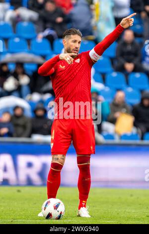 Madrid, Espagne. 30 mars 2024. GETAFE, ESPAGNE - MARS 30 : Sergio Ramos du Sevilla FC regarde pendant le match LaLiga EA Sports entre Getafe CF et Sevilla FC au Coliseum Alfonso Perez le 30 mars 2024 à Getafe, Espagne. (Photo de Pablo Moreno/Pacific Press) crédit : Pacific Press Media production Corp./Alamy Live News Banque D'Images