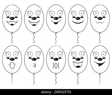 Ballons de visage drôle et heureux. Ballons de dessin animé avec des visages et des sourires. Illustrations vectorielles sur fond blanc. Illustration de Vecteur