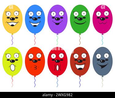 Ballon à visage souriant. Ballons colorés drôles avec des visages et des sourires. Illustrations vectorielles. Illustration de Vecteur