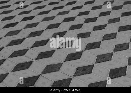 Gris noir Dark Paving Stone Floor Tile Street Pattern texture arrière-plan mosaïque Urban Road Ceramic City Pavement. Banque D'Images