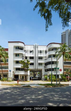 78 Moh Guan Terrace, Horse-Shoe Block, Tiong Bahru, moderniste Walk Up appartements à Singapour, conçus dans un style moderne simplifié par Banque D'Images