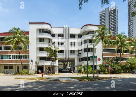 78 Moh Guan Terrace, Horse-Shoe Block, Tiong Bahru, moderniste Walk Up appartements à Singapour, conçus dans un style moderne simplifié par Banque D'Images