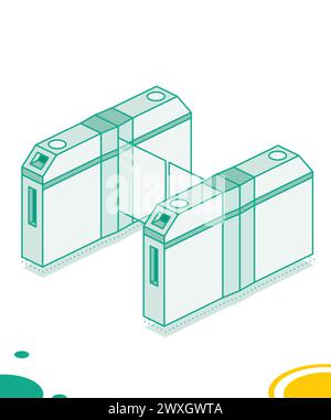 Tourniquet isométrique. Station de métro ou élément de sécurité de l'aéroport. Portails d'entrée. Illustration vectorielle. EQUIPEMENT de contrôle d'accès. Elément de conception de contour Illustration de Vecteur