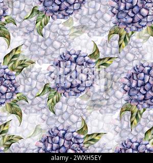 Motif sans couture aquarelle dessiné à la main avec hortensia. Composition florale pour la décoration et le design Banque D'Images