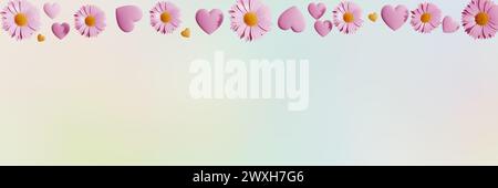 Fête des mères saint-valentin. Bordure faite de coeurs de fleurs. rendu 3d. Banque D'Images