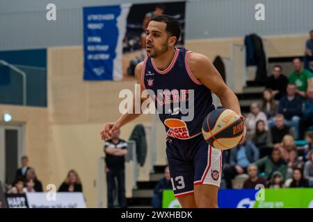 LEIDEN, PAYS-BAS - MARS 30 : Engel Rodriguez de RSW Liege basket lors du match d'Or Elite de la BNXT League entre Zorg en Zekerheid Leiden et RSW L. Banque D'Images