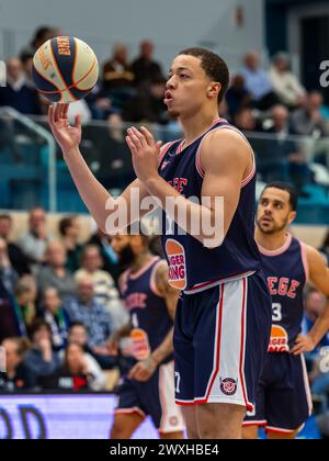 LEIDEN, PAYS-BAS - MARS 30 : Moussa Noterman de RSW Liege basket Free Throw lors du match d'Or Elite de la BNXT League entre Zorg en Zekerheid Leide Banque D'Images