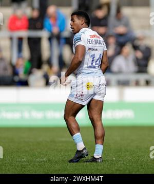 31 mars 2024 ; Salford Community Stadium, Salford, Lancashire, Angleterre; Gallagher Premiership Rugby, Sale Sharks versus Exeter Chiefs ; Immanuel Feyi-Waboso des Exeter Chiefs Banque D'Images