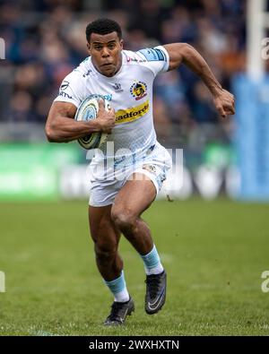 Salford, Lancashire, Royaume-Uni. 31 mars 2024 ; Salford Community Stadium, Salford, Lancashire, Angleterre; Gallagher Premiership Rugby, Sale Sharks versus Exeter Chiefs ; Immanuel Feyi-Waboso of Exeter Chiefs crédit : action plus Sports images/Alamy Live News Banque D'Images