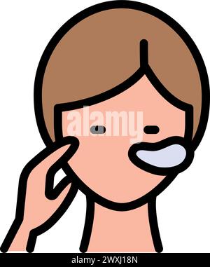 Visage de fille avec icône de couleur de patchs. Concept de procédure de beauté, appliquant des patchs cosmétiques sous le signe des yeux sur fond blanc. Patch gel sur l'icône du visage Illustration de Vecteur