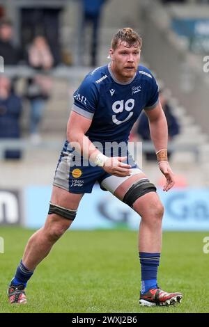 Eccles, Royaume-Uni. 31 août 2023. Cobus Wiese de Sale Sharks lors de la Gallagher Premiership match Sale Sharks vs Exeter Chiefs au Salford Community Stadium, Eccles, Royaume-Uni, 31 mars 2024 (photo par Steve Flynn/News images) à Eccles, Royaume-Uni le 31/08/2023. (Photo par Steve Flynn/News images/SIPA USA) crédit : SIPA USA/Alamy Live News Banque D'Images