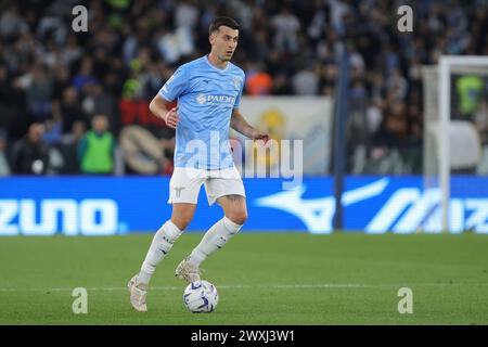 Rome, Italie. 30 mars 2024. Nicolo' Casale of Lazio en action lors du championnat italien Serie A match de football entre SS Lazio et Juventus FC le 30 mars 2024 au Stadio Olimpico à Rome, Italie - photo Federico Proietti/DPPI crédit : DPPI Media/Alamy Live News Banque D'Images