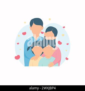 Famille heureuse avec des enfants ensemble fond vectoriel coloré dans un style plat. Illustration vectorielle Illustration de Vecteur