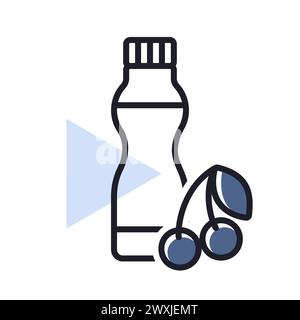 Bouteille de yaourt buvable avec icône vecteur de cerise aromatique. Enseigne de produits laitiers. Symbole graphique pour la conception de sites Web et d'applications de cuisine, logo, application, interface utilisateur Illustration de Vecteur