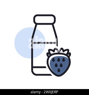 Bouteille de yaourt buvable avec icône vecteur fraise saveur. Enseigne de produits laitiers. Symbole graphique pour la conception de sites Web et d'applications de cuisine, logo, application, interface utilisateur Illustration de Vecteur