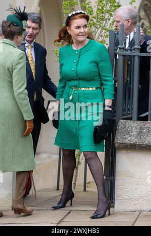 31/03/2024. Windsor, Royaume-Uni Sarah Ferguson, duchesse d’York, assiste au service du dimanche de Pâques à la chapelle St George au château de Windsor. C'était la première fois que le roi Charles III faisait une apparition publique depuis qu'il a été annoncé qu'il avait un cancer et qu'il était en traitement. Crédit photo : Ray Tang Banque D'Images