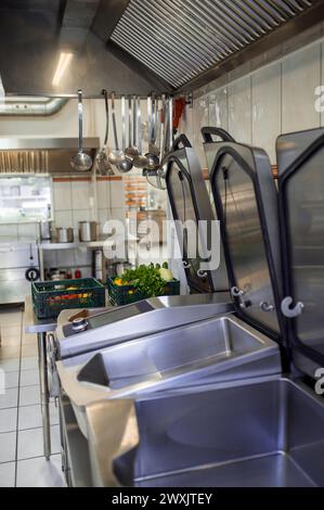 Lave-vaisselle industriel dans la cuisine de restaurant laver la vaisselle Banque D'Images