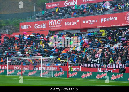 Gérone, ESP. 31 mars 2024. GIRONA FC-REAL BETIS 30 mars 2024 vue générale du stade Montilivi lors du match entre Girona FC et Real Betis correspondant à la trente journée de la Liga EA Sports au stade municipal de Montilivi à Gérone, Espagne. Crédit : Rosdemora/Alamy Live News Banque D'Images