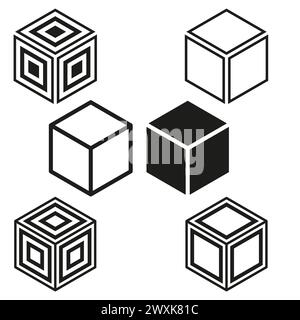 Collection d'icônes de cube. Variations de forme géométrique. Ensemble de conception d'objet 3D. Symboles de boîte abstraite. Illustration vectorielle. SPE 10. Illustration de Vecteur