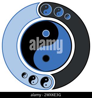 Conception vectorielle de symbole de dualité avec Yin yang, symbole asiatique du bien et du mal Illustration de Vecteur
