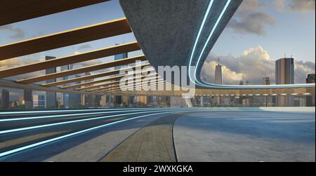 Le bâtiment présente une architecture unique et des surfaces réfléchissantes qui captent la lumière. Le design général est saisissant et contemporain, avec Li propre Banque D'Images