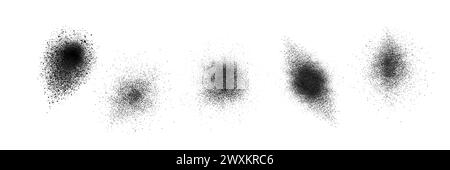 Gradient de bruit de grain avec vecteur d'effet de pulvérisation de point. Conception de forme ronde granuleuse abstraite. Imprimé texturé noir à paillettes. Ensemble d'impression de détresse et rugueuse. Dégradé de points et éclaboussures de demi-teintes Illustration de Vecteur