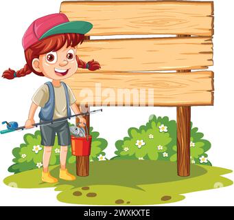 Fille souriante avec peinture et pinceau par panneau Illustration de Vecteur