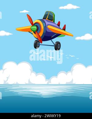 Avion vibrant volant au-dessus des eaux bleues sereines Illustration de Vecteur