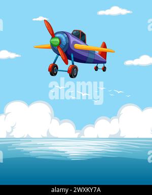 Un avion vibrant volant au-dessus des nuages Illustration de Vecteur