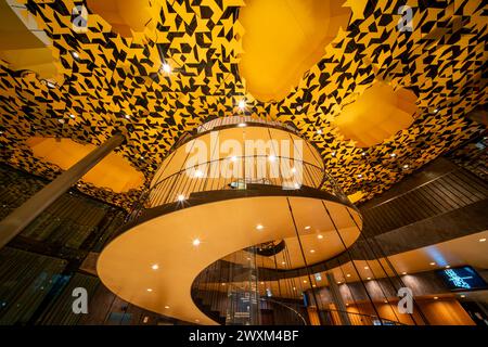 Budapest, Hongrie - 02.10. 24. Maison de la musique (Magyar Zene Haza), salle de musique contemporaine. Bâtiment étonnant dans le parc de la ville (varosliget). Banque D'Images