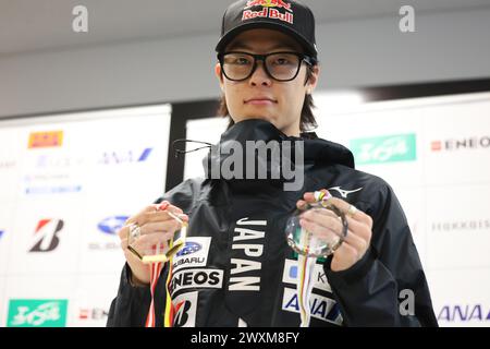 Tokyo, Japon. 29 mars 2024. Ryoyu Kobayashi (JPN) saut à ski : Ryoyu Kobayashi assiste à la conférence de presse de synthèse de la saison 2023-24 à Tokyo, Japon . Crédit : Yohei Osada/AFLO SPORT/Alamy Live News Banque D'Images