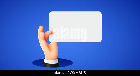 main de dessin animé 3d tenant le papier blanc emty. Concept d'annonce ou de protestation. Illustration vectorielle Illustration de Vecteur