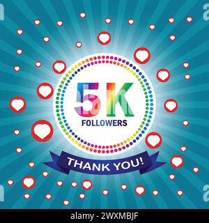 Carte de remerciement 5K followers. Illustration vectorielle pour les réseaux sociaux, sites sociaux postés, carte de voeux Illustration de Vecteur