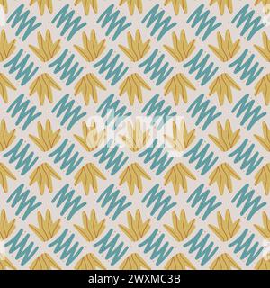 Lignes abstraites et fleurs sans couture. Vagues et éléments floraux arrière-plan sans fin. Ornement de boucle géométrique simple. Vecteur plat main dessiné illu Illustration de Vecteur