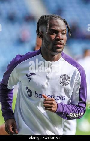 elie youan, joueur de football professionnel, joue actuellement pour Hibernian FC. Image prise lors d'une séance d'entraînement. Banque D'Images