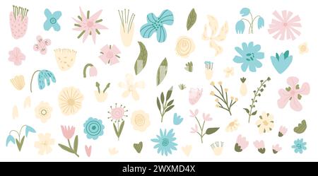 Ensemble d'éléments de fleurs dessinées à la main. Botanique divers symboles de printemps de la nature. Formes florales, géométriques et feuilles modernes. Illustration vectorielle pour fl. D'été Illustration de Vecteur