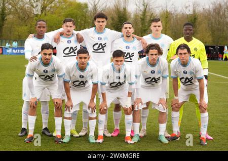 Rennes, France. 31 mars 2024. Team Olympique de Marseille lors de la Gambardella Cup, quart de finale de football entre le stade Rennais et l'Olympique de Marseille le 31 mars 2024 au stade la Piverdière Nord à Rennes, France - photo Laurent Lairys/DPPI crédit : DPPI Media/Alamy Live News Banque D'Images
