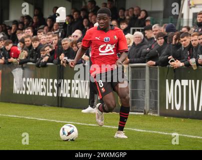 Rennes, France. 31 mars 2024. Amadou Diallo du stade Rennais lors de la Gambardella Cup, quart de finale de football entre le stade Rennais et l'Olympique de Marseille le 31 mars 2024 au stade la Piverdière Nord à Rennes, France - photo Laurent Lairys/DPPI crédit : DPPI Media/Alamy Live News Banque D'Images