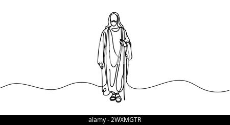 Une ligne continue représente Jésus-Christ. Contour isolé sur fond blanc. Illustration vectorielle. Illustration de Vecteur