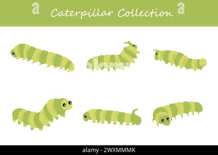 Collection Caterpillar. chenille de dessin animé mignon. Illustration vectorielle Illustration de Vecteur