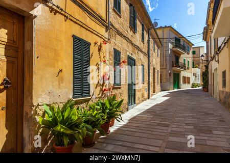 Rue dans la vieille ville d'Alcudia, Majorque, Espagne, Îles Baléares Banque D'Images
