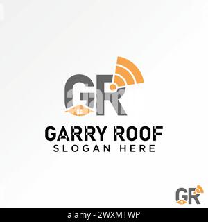 Conception de logo concept graphique créatif premium vecteur stock icône initiale lettre GR font Line routeur wifi maison toit maison architecture typographique liée Illustration de Vecteur